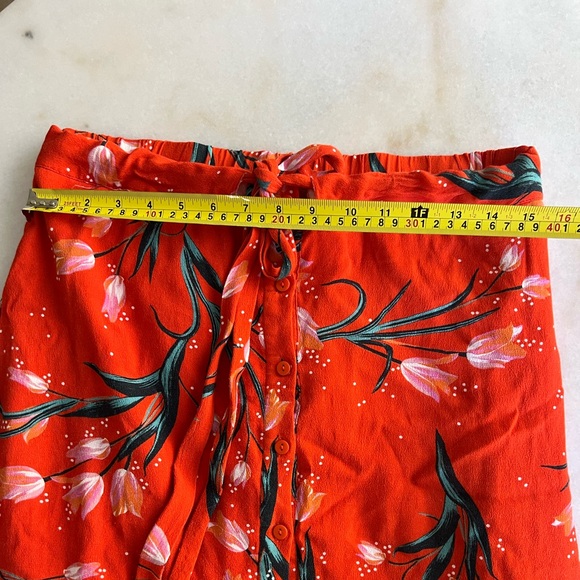 Anthropologie Corey Lynn Calter Orange Floral Midi Skirt Front Tie & Side Slits - Picture 7 of 9